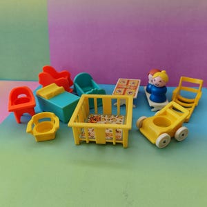 Vintage Doll House Accessories including dolls