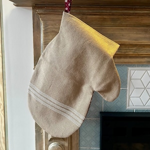 Large Antique Vintage Style Grainsack Handmade Primitive Christmas Stocking Mitten
