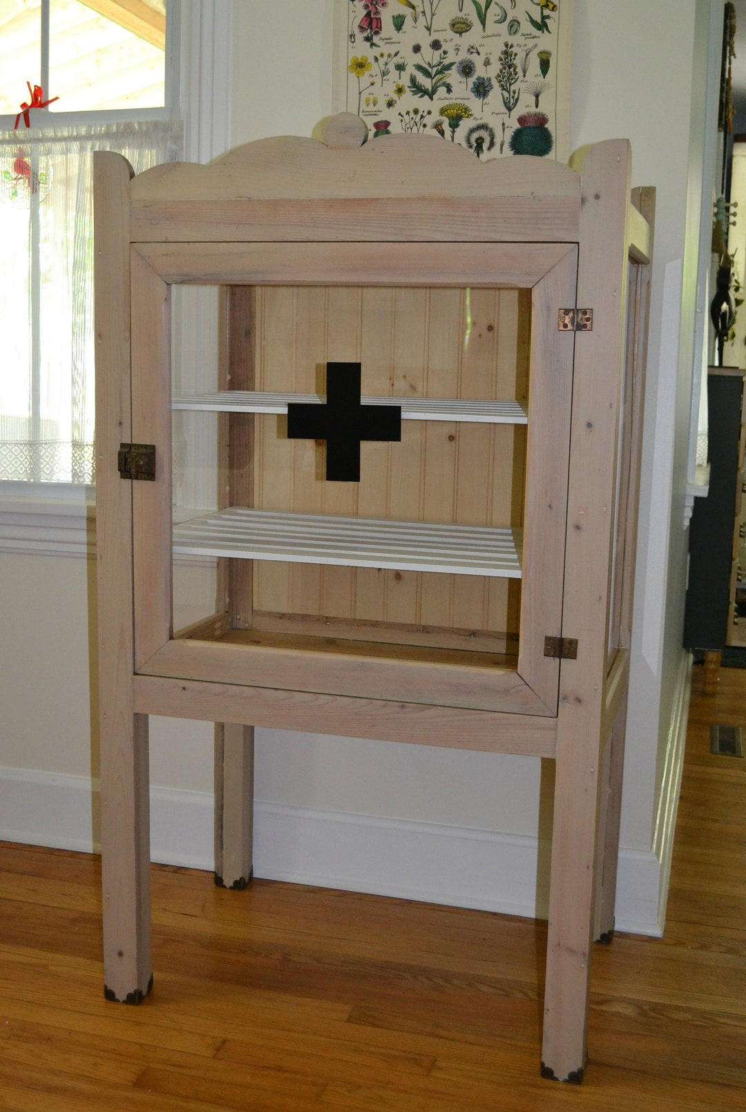 Antique Pine Pie Safe Converted Into Medicine or Curio Unique