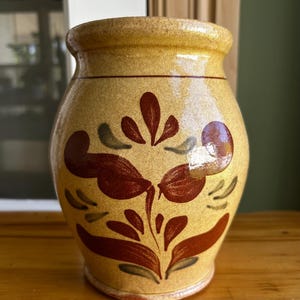 Vintage Rockdale Union Stoneware Pottery Mustard and Rust Redware Crock