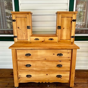 Restored Antique Solid Pine Gentleman&#39;s Dresser with Cabinets Unique Great Farmhouse Style Storage