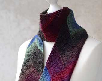 Kids scarf with braided look, soft wool scarf, winter scarf in dark rainbow, hand knit scarf, Ready to ship