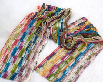 Colorful wool scarf for kids and teen, lightweight lace winter scarf for boho look, Ready to ship