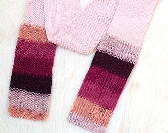 Écharpe en laine rayée pour enfants tricotée à la main à partir de laine mérinos, écharpe pour look bohème, Prêt à expédier, mitaines assorties disponibles séparément