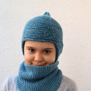 Teal blue earflap hat, alpaca and wool kids pixie hat, toddler hat, chunky hat, choose size and color image 2