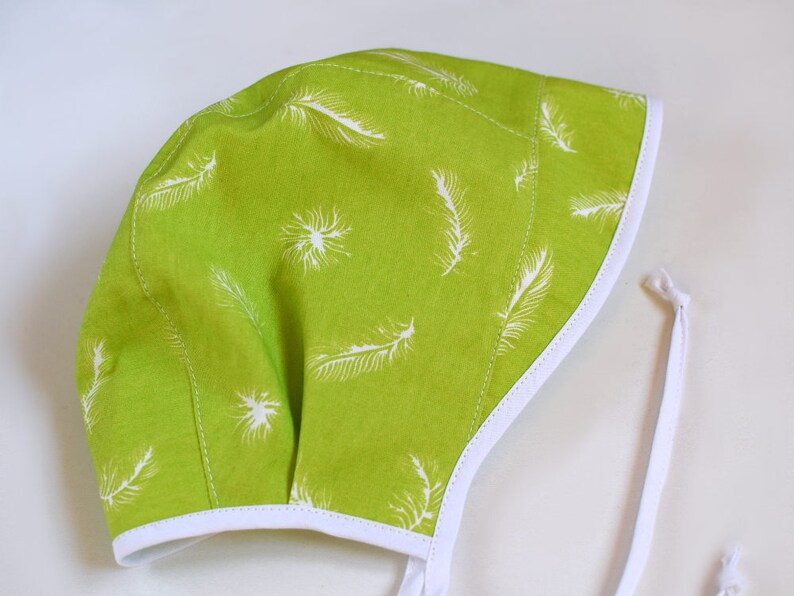 sun bonnet newborn to toddler sizes made to order Green baby sun hat with feathers summer hat baby bonnet 12-18 months ready