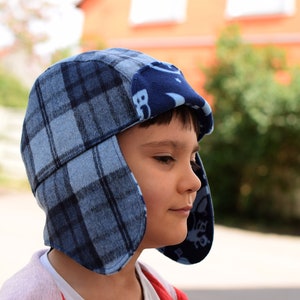 Chapeau aviateur à carreaux bleu : chapeau de trappeur d&#39;hiver avec doublure UFO