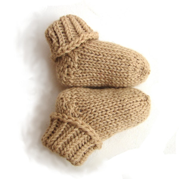 Caffe latte newborn baby socks, handknit baby booties, light brown color, light camel, wool socks, newborn, 3-6 month, 6-12 month