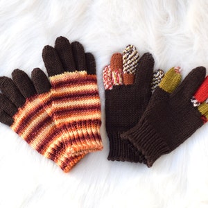 Kids' merino wool gloves, brown gloves with colored fingers, 100% wool gloves, size 3-5 years ready to ship, more colors available image 9