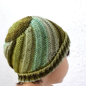 Hand Knit Wool Toddler Beanie: Green Twirly Kids Winter Hat