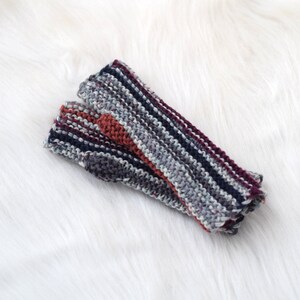 Wool fingerless mittens for kids in gray, burgundy and brown stripes, wool fingerless mittens, spring wrist warmers for children or adults image 5