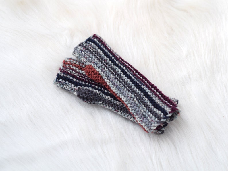 Wool fingerless mittens for kids in gray, burgundy and brown stripes, wool fingerless mittens, spring wrist warmers for children or adults image 5