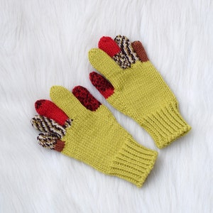 Kids' merino wool gloves, brown gloves with colored fingers, 100% wool gloves, size 3-5 years ready to ship, more colors available image 5