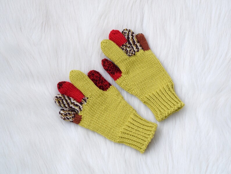 Kids' merino wool gloves, brown gloves with colored fingers, 100% wool gloves, size 3-5 years ready to ship, more colors available image 5