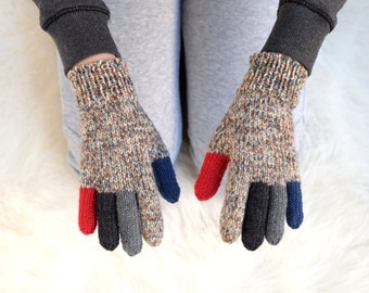 Kids gloves with colored fingers, children or adult wool gloves, wool winter gloves made to order