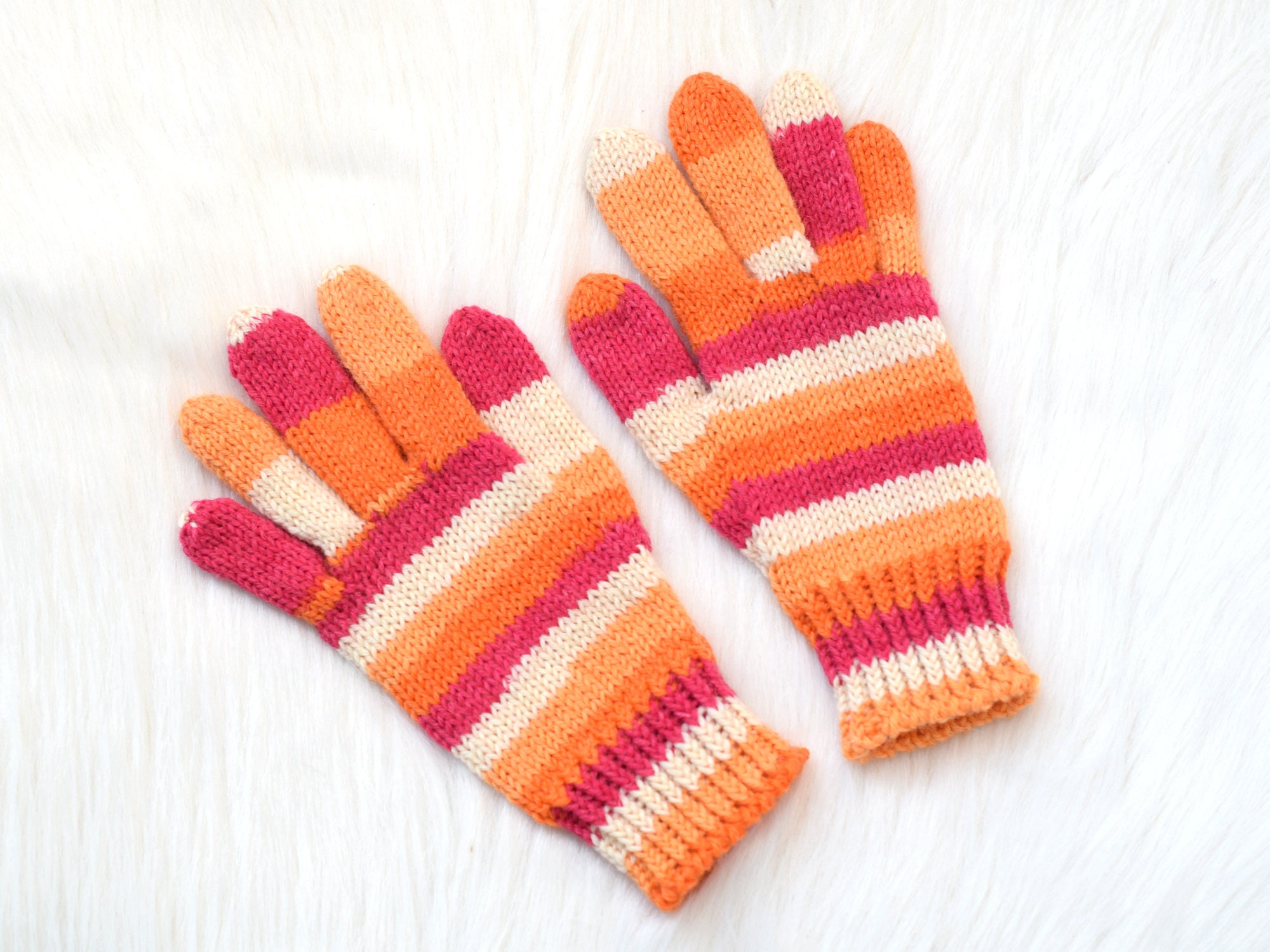 Set, Gloves, Gloves Knit Adult Rainbow Mother to or - Made Order Winter Children\'s Daughter Winter Striped Glove Gloves, Etsy Wool Hand