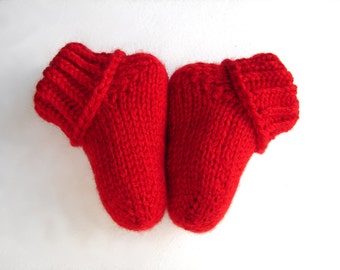 Red socks, handknit baby booties, wool baby socks, newborn, 3-6 month, 6-12 month