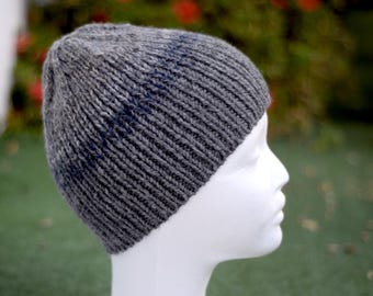 Hand Knit Baby Alpaca Blend Beanie: Ribbed Wool Hat