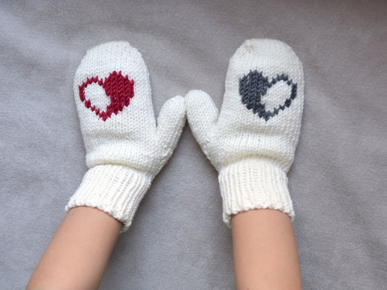 Kids Mittens With Hearts Handknit Childrens Mittens off Etsy