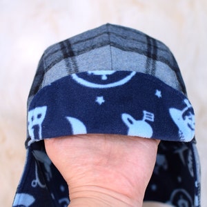 Blue aviator hat, winter hat with earflaps, plaid hat, ufo print lining, newborn to adult sizes trapper hat, Made to order image 5