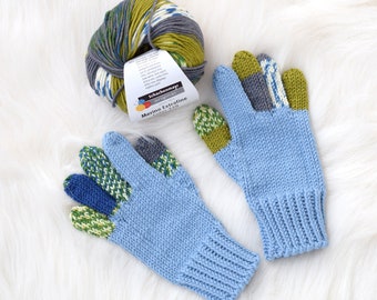 Kids merino wool gloves, children's or adult gloves, mother daughter glove set in blue-green, winter gloves made to order