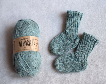 Alpaca baby socks in aqua grey, no allergy socks, hand knit newborn socks, thin baptism socks, baby shower gift idea, choose color and size