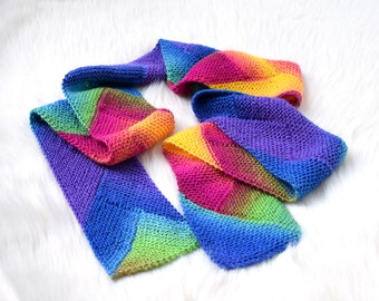 Oversized hand knit rainbow scarf with braided look, extra long winter scarf for teen or adults, Ready to ship