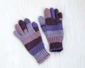 Wool winter gloves, women's gloves in purple shades, thick hand knit gloves, size kid's 3-5 years ready to ship, other sizes made to order