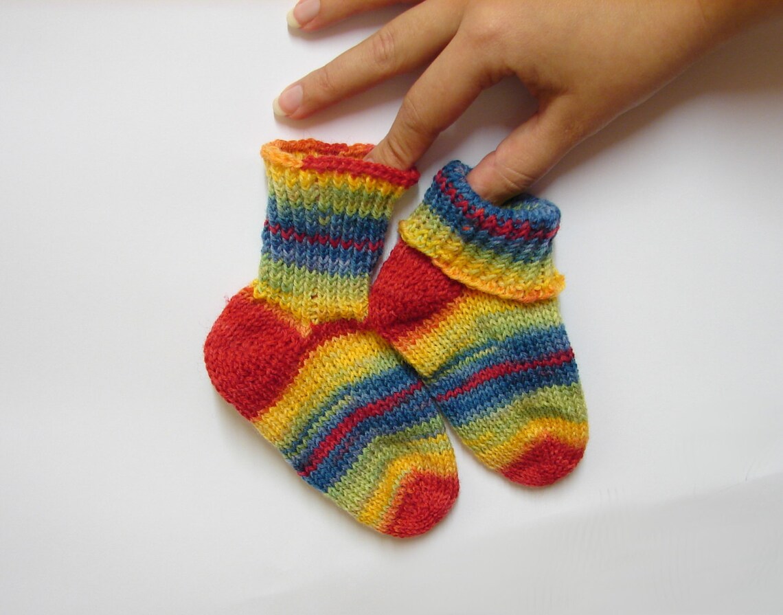 Rainbow Striped Baby Socks Stayon Socks Baby Gift in Red Etsy