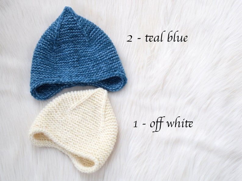 Teal blue earflap hat, alpaca and wool kids pixie hat, toddler hat, chunky hat, choose size and color off white