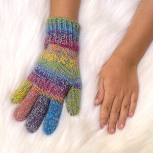 Alpaca and wool rainbow gloves, children's or adult hand knit gloves, winter gloves made to order image 6