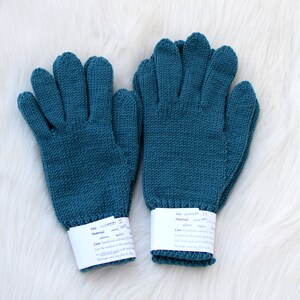 Hand knit gloves for women, teal merino wool gloves, winter gloves, size women S ready to ship image 5