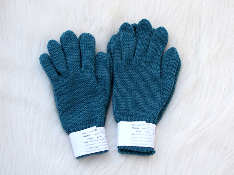 Hand knit gloves for women, teal merino wool gloves, winter gloves, size women S ready to ship image 5