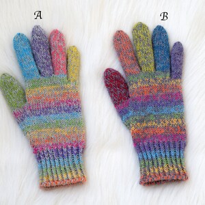 Alpaca and wool rainbow gloves, children's or adult hand knit gloves, winter gloves made to order image 5