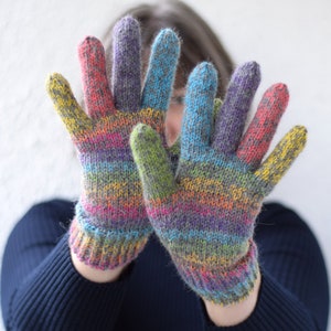 Alpaca and wool rainbow gloves, children's or adult hand knit gloves, winter gloves made to order image 2