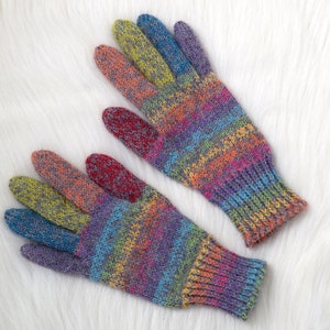 Alpaca and wool rainbow gloves, children's or adult hand knit gloves, winter gloves made to order option B