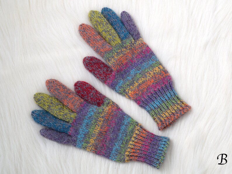 Alpaca and wool rainbow gloves, children's or adult hand knit gloves, winter gloves made to order option B