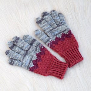 Guantes exclusivos de lana merino tejidos a mano, guantes grises y marsala tejidos a mano, guantes de invierno hechos a medida