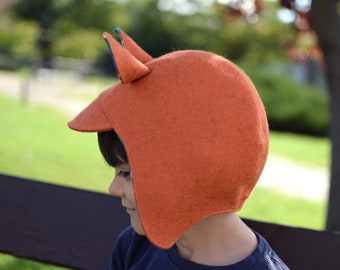 Orange wool hat, little fox winter felt hat, baby bonnet, girls bonnet, newborn to kids sizes, hat with fox ears, fox costume bonnet