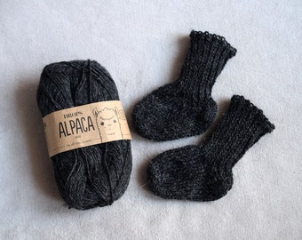 Alpaca baby socks in dark grey, no allergy socks, hand knit newborn socks, stay on thin socks, choose color and size