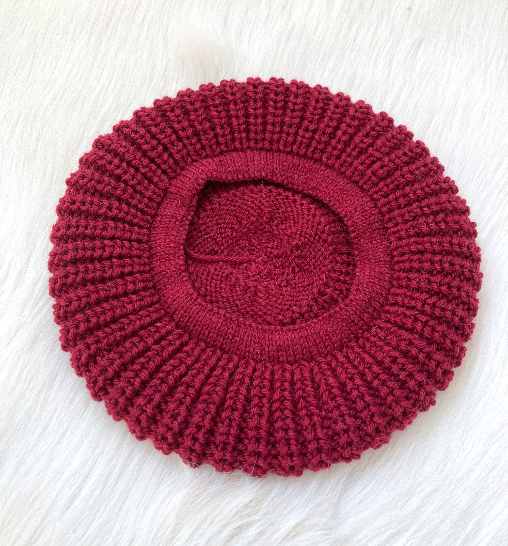 Burgundy Colored Beret Hat, Hand Knit Wool Hat, One Size for 