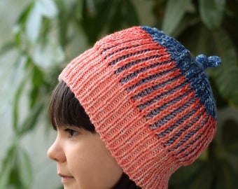 Bonnet en rose et bleu, bonnet en acrylique tricoté à la main, taille unique pour enfants, adolescents ou femmes, bonnet de printemps, chapeau d'automne pour enfants