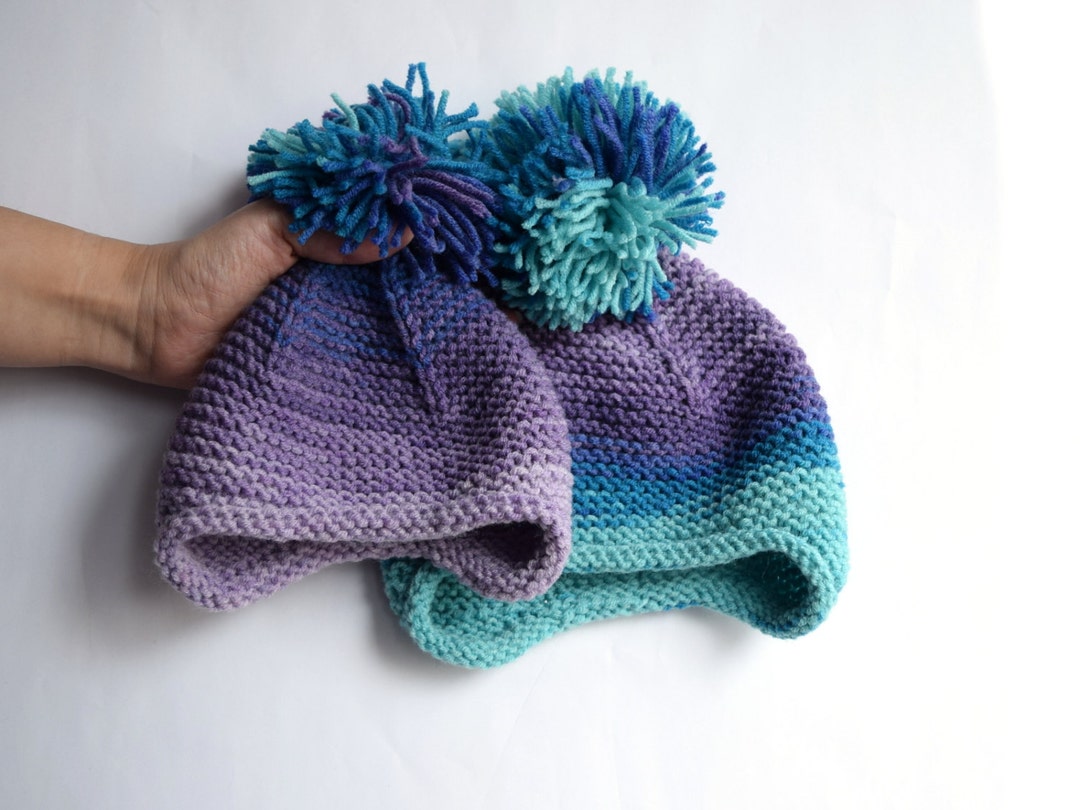 Baby Ski Hat Kids Hat Purple and Blue Toddler Hat Handknit - Etsy