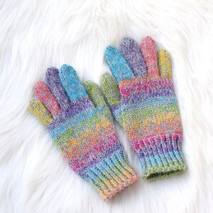 Alpaca and wool rainbow gloves, children's or adult hand knit gloves, winter gloves made to order image 8