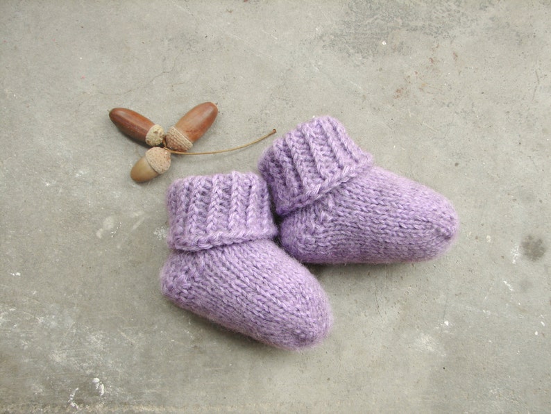 1-1.5 years lilac alpaca and wool blend baby booties choose your size: newborn 3-6 month Lavender color socks 6-12 month