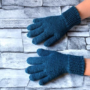 Guantes azul petróleo, guantes de lana merino tejidos a mano para niños o adultos, guantes de 5 dedos, guantes de invierno hechos a pedido, elige color