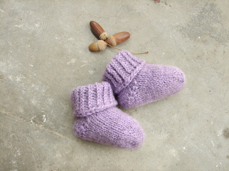 1-1.5 years lilac alpaca and wool blend baby booties choose your size: newborn 3-6 month Lavender color socks 6-12 month