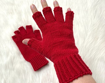 Soft merino wool gloves with half-fingers, children or adult hand knit gloves, spring or autumn gloves made to order, choose size and color