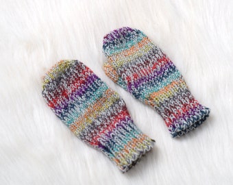 Striped kids mittens in muted colors, hand knit toddler gloves, wool, winter accessories, children's mitts, size 3-5 years ready to ship