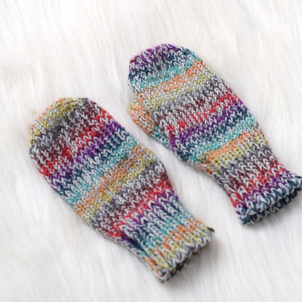 Striped kids mittens in muted colors, hand knit toddler gloves, wool, winter accessories, children's mitts, size 3-5 years ready to ship